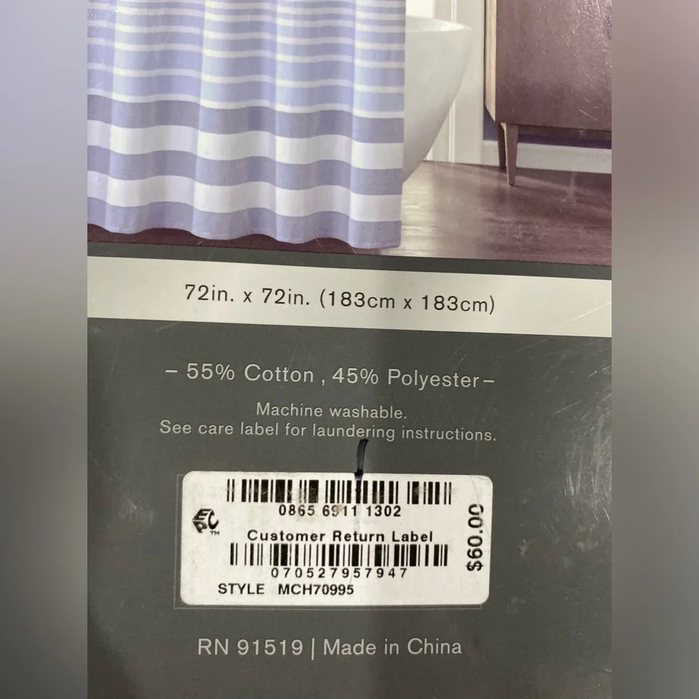 Decor Studio shower curtain 72x 72 NWT, blue white stripe pattern NWT